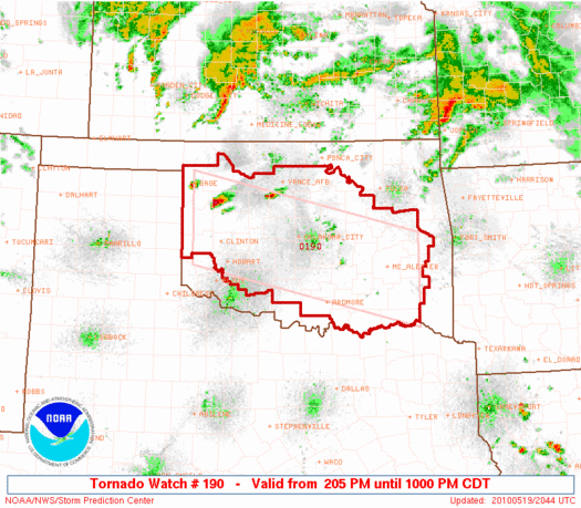 Particularly Dangerous Situation (PDS) Tornado Watch #190 - Oklahoma - valid until 10 pm CST Particularly Dangerous Situation (PDS) Tornado Watch #190 - Oklahoma - valid until 10 pm CST