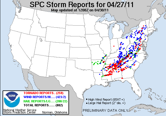 Storm Reports - Super Tornado Outbreak - April 27, 2011 Storm Reports - Super Tornado Outbreak - April 27, 2011