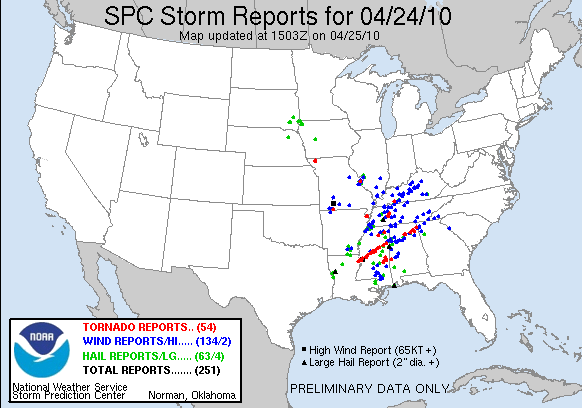 storm reports - April 24, 2010 storm reports - April 24, 2010