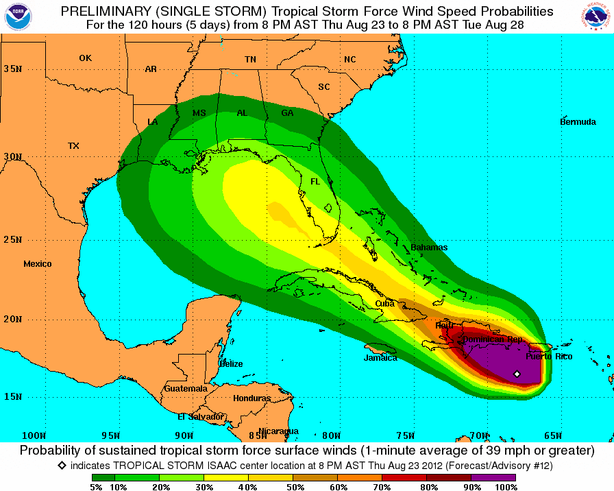 Tropical Storm Isaac - Tropical Storm Force Wind Speed Probabilities Tropical Storm Isaac - Tropical Storm Force Wind Speed Probabilities