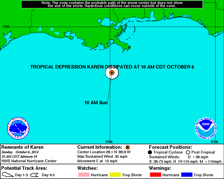 Tropical Storm Karen has dissipated. Tropical Storm Karen has dissipated.