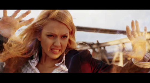 Fantastic Four (2005) - Susan Storm uses her shield to hold back the explosion. Fantastic Four (2005) - Susan Storm uses her shield to hold back the explosion.